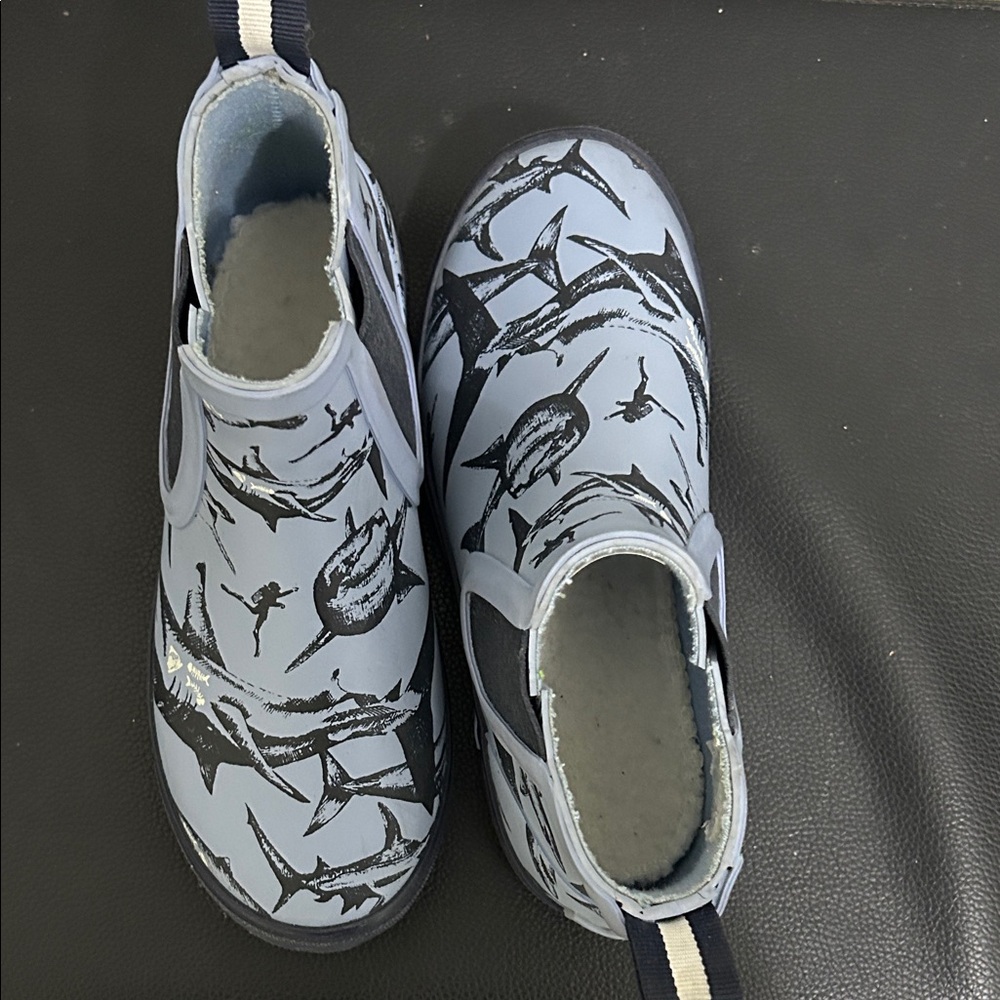 Joules Kids Shark Print Slip-On Rain Boots - Light Blue & Navy